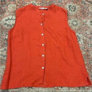 Chico's Vibrant Orange Sleeveless Linen Button-Front Tank